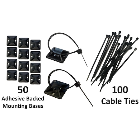 Electriduct Mounting Base Kit- 1" bases(25) + 6" ties(25)- Black CT-ED-ABM-100-BK-KIT
